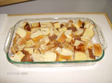 Bread soaking in milk and cream